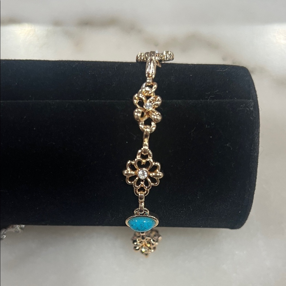Gold Tone Turquoise and Crystal Bracelet